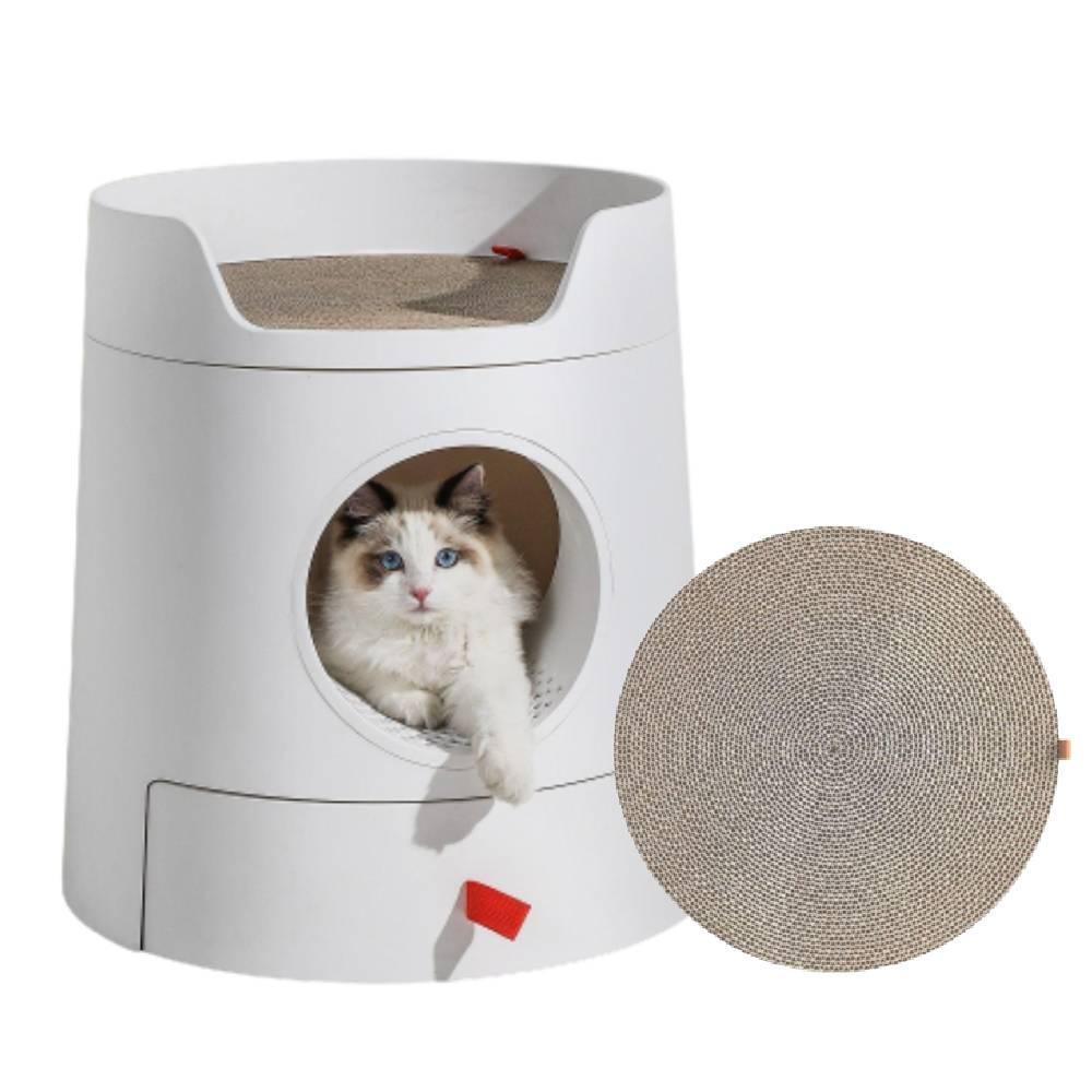 Michu XL Castle 2-in-1 Semi- Closed Cat Litter Box with Scratch Pad in White - Image 13