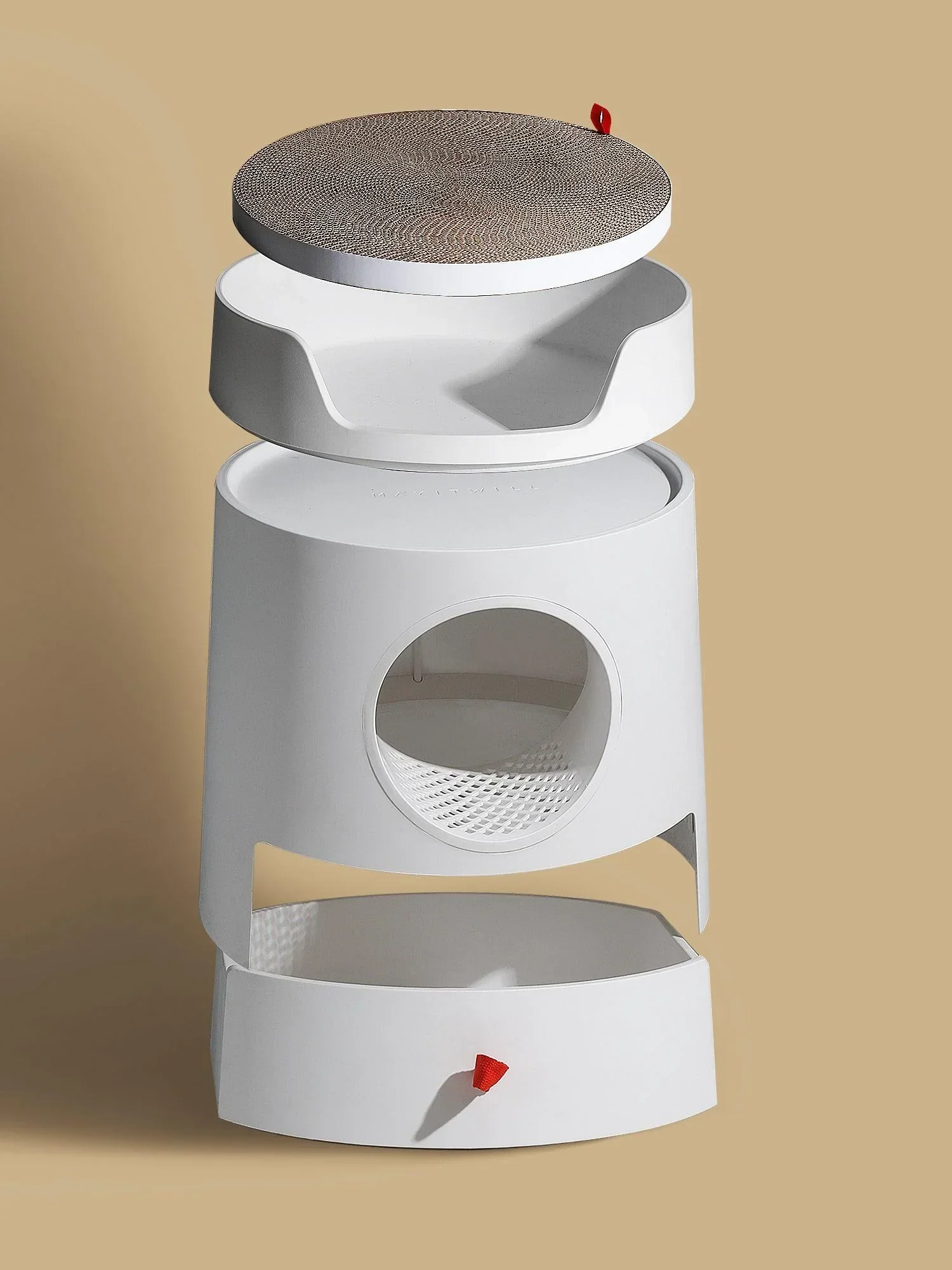 Michu XL Castle 2-in-1 Semi- Closed Cat Litter Box with Scratch Pad in White - Image 5