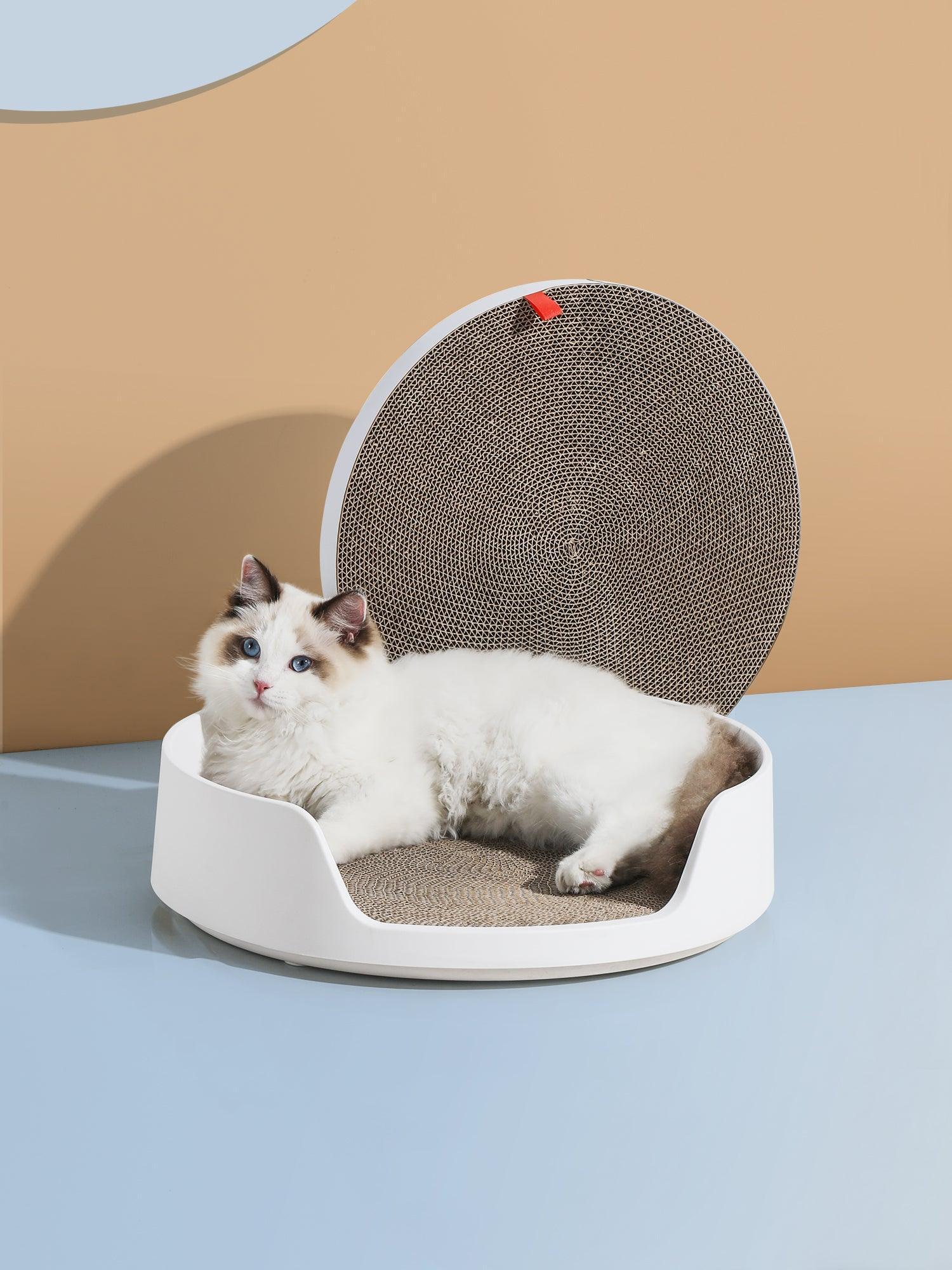 Michu XL Castle 2-in-1 Semi- Closed Cat Litter Box with Scratch Pad in White - Image 6