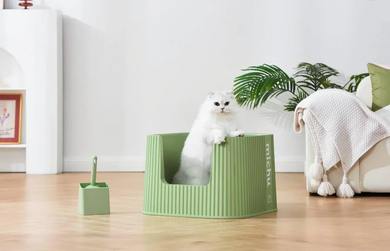 Michu XXL Sage Deluxe Cat Litter Box - Spacious Design - Image 10