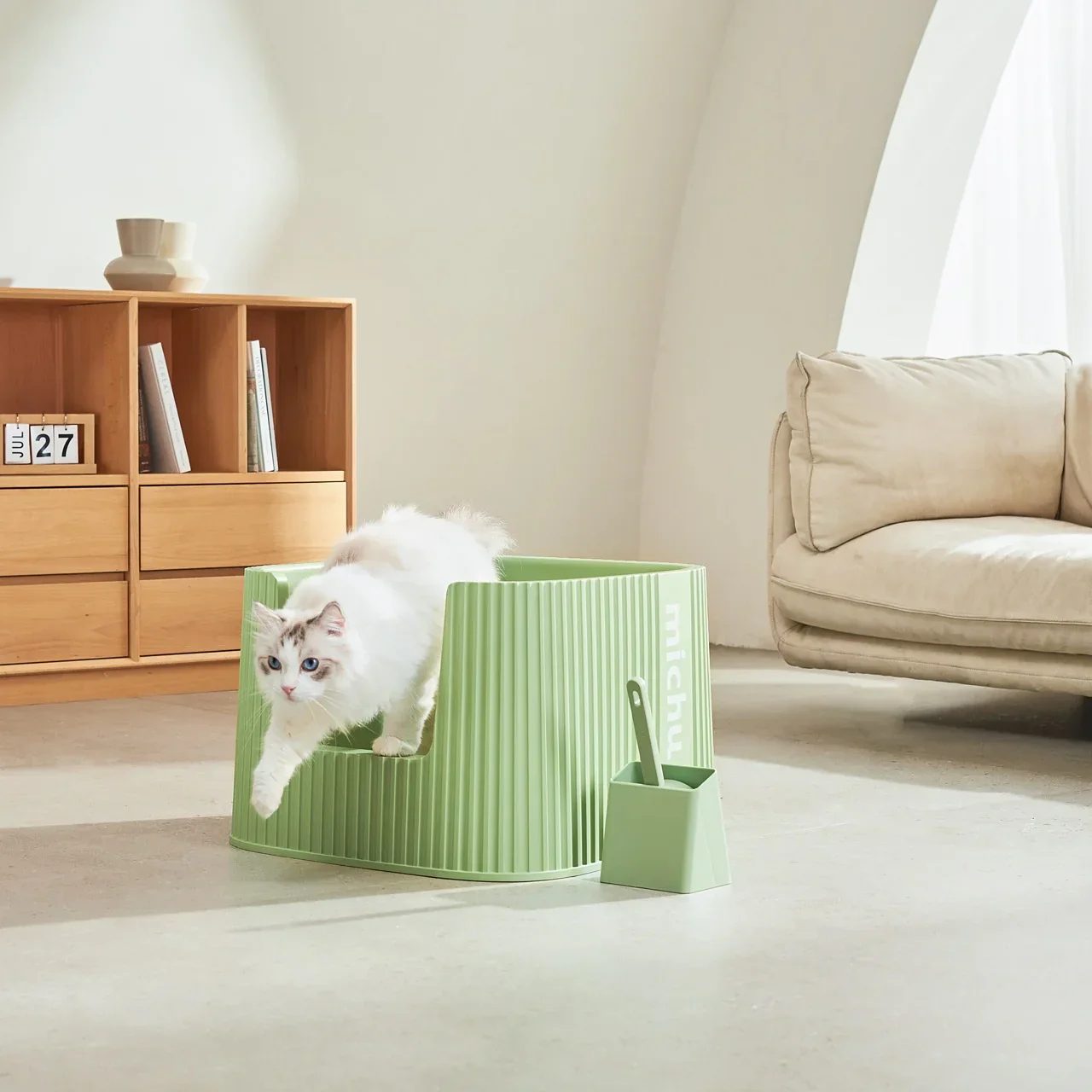 Michu XXL Sage Deluxe Cat Litter Box - Spacious Design - Image 6