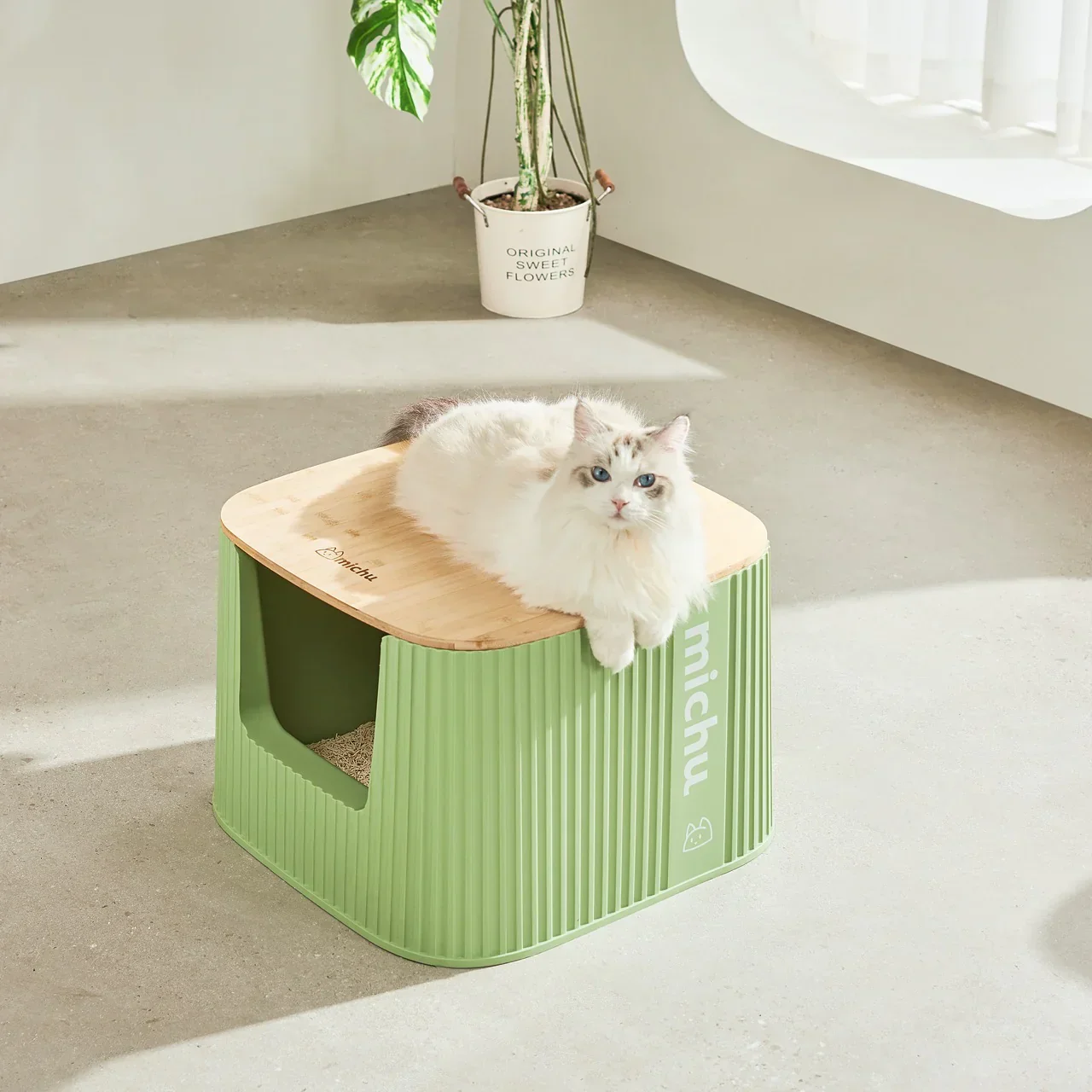 Michu XXL Sage Deluxe Cat Litter Box - Spacious Design - Image 7