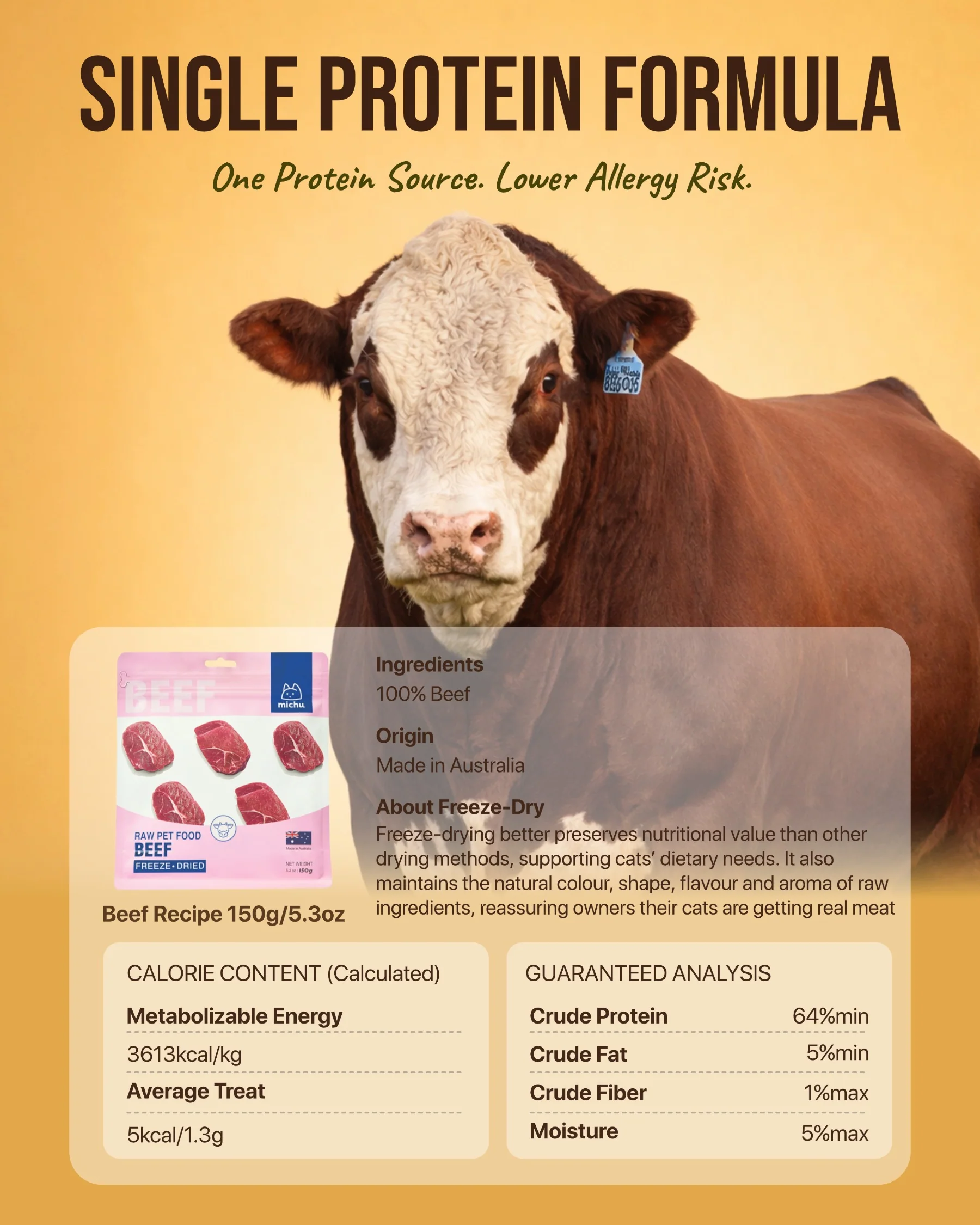 Michu Freeze-Dried Raw Pet Food Dog & Cat Treat 150g - Made in Australia - Image 8