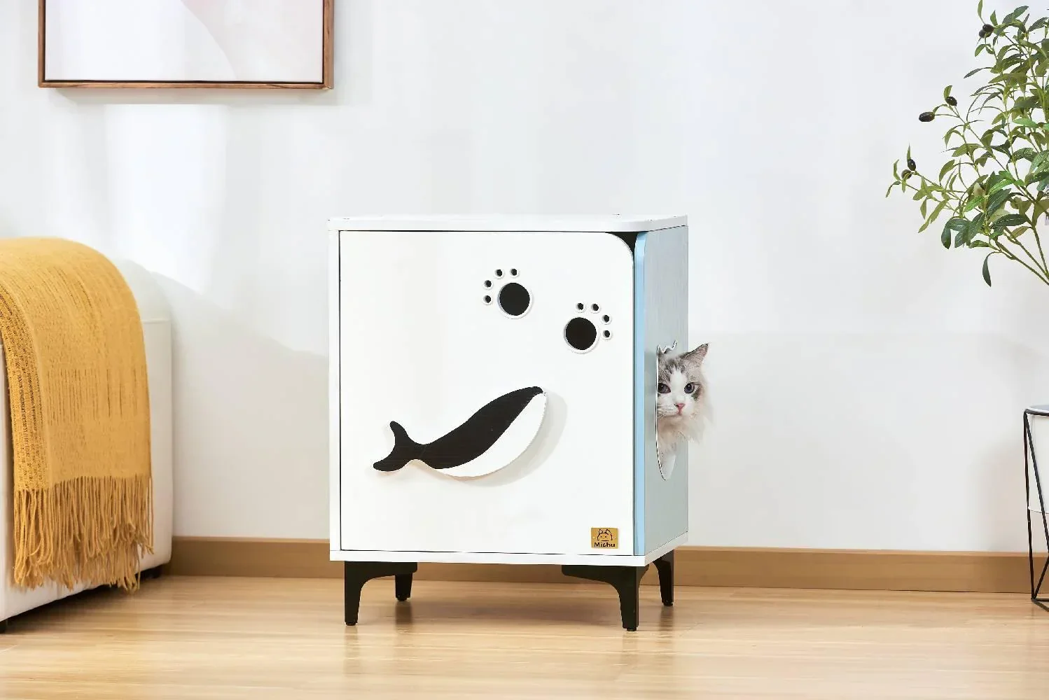 Michu Hidden Cat Furniture - Cat Litter Box Enclosure and Wooden Pet House, End Table Large Enough for Most Cats and Litter Boxes - Image 11