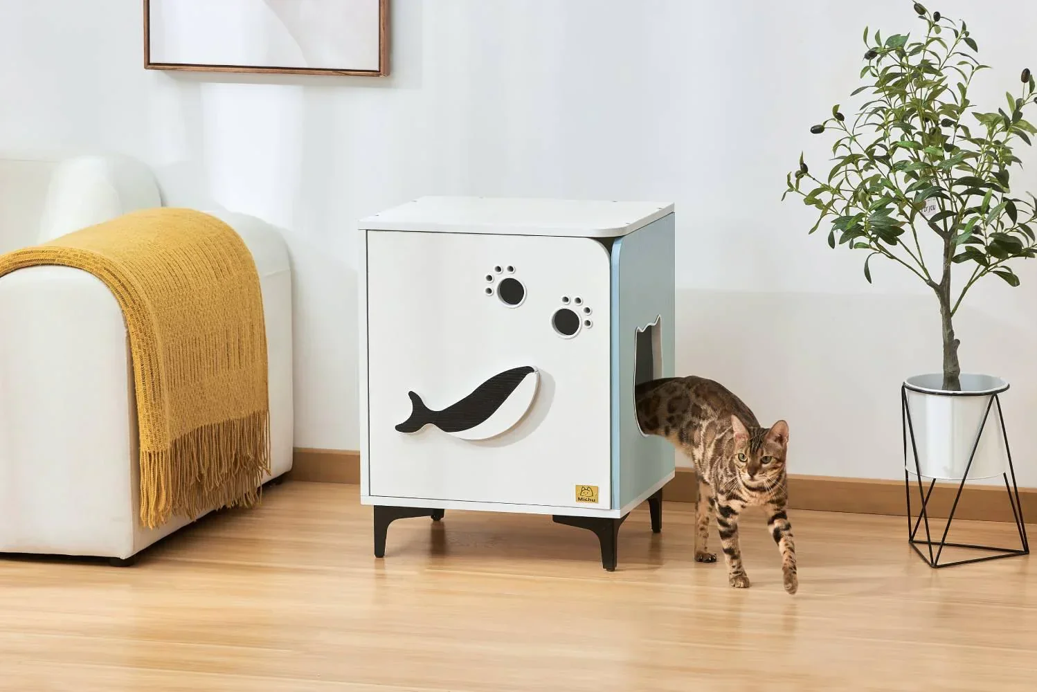 Michu Hidden Cat Furniture - Cat Litter Box Enclosure and Wooden Pet House, End Table Large Enough for Most Cats and Litter Boxes - Image 13