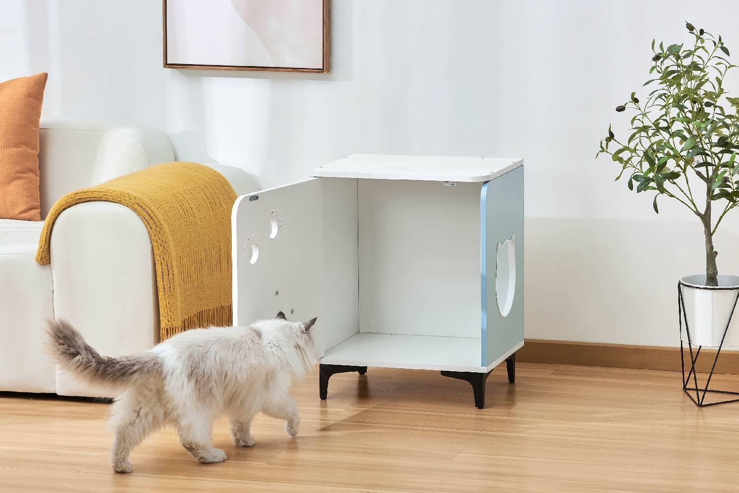 Michu Hidden Cat Furniture - Cat Litter Box Enclosure and Wooden Pet House, End Table Large Enough for Most Cats and Litter Boxes - Image 14