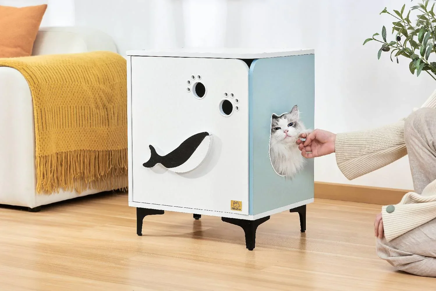 Michu Hidden Cat Furniture - Cat Litter Box Enclosure and Wooden Pet House, End Table Large Enough for Most Cats and Litter Boxes - Image 15