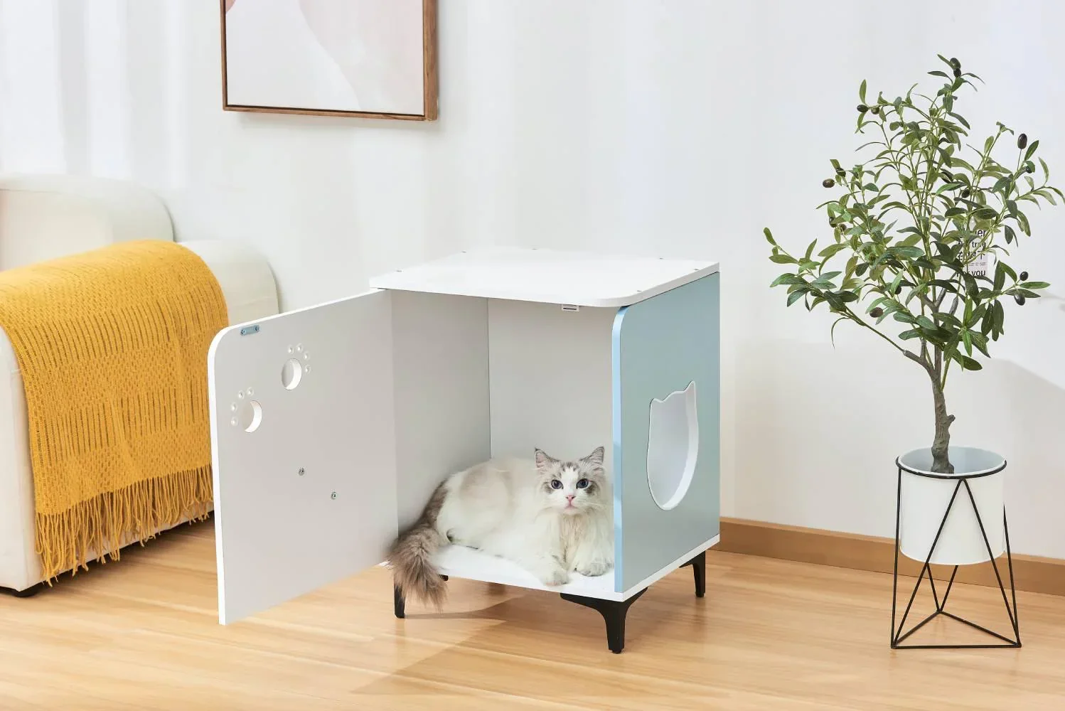 Michu Hidden Cat Furniture - Cat Litter Box Enclosure and Wooden Pet House, End Table Large Enough for Most Cats and Litter Boxes - Image 3