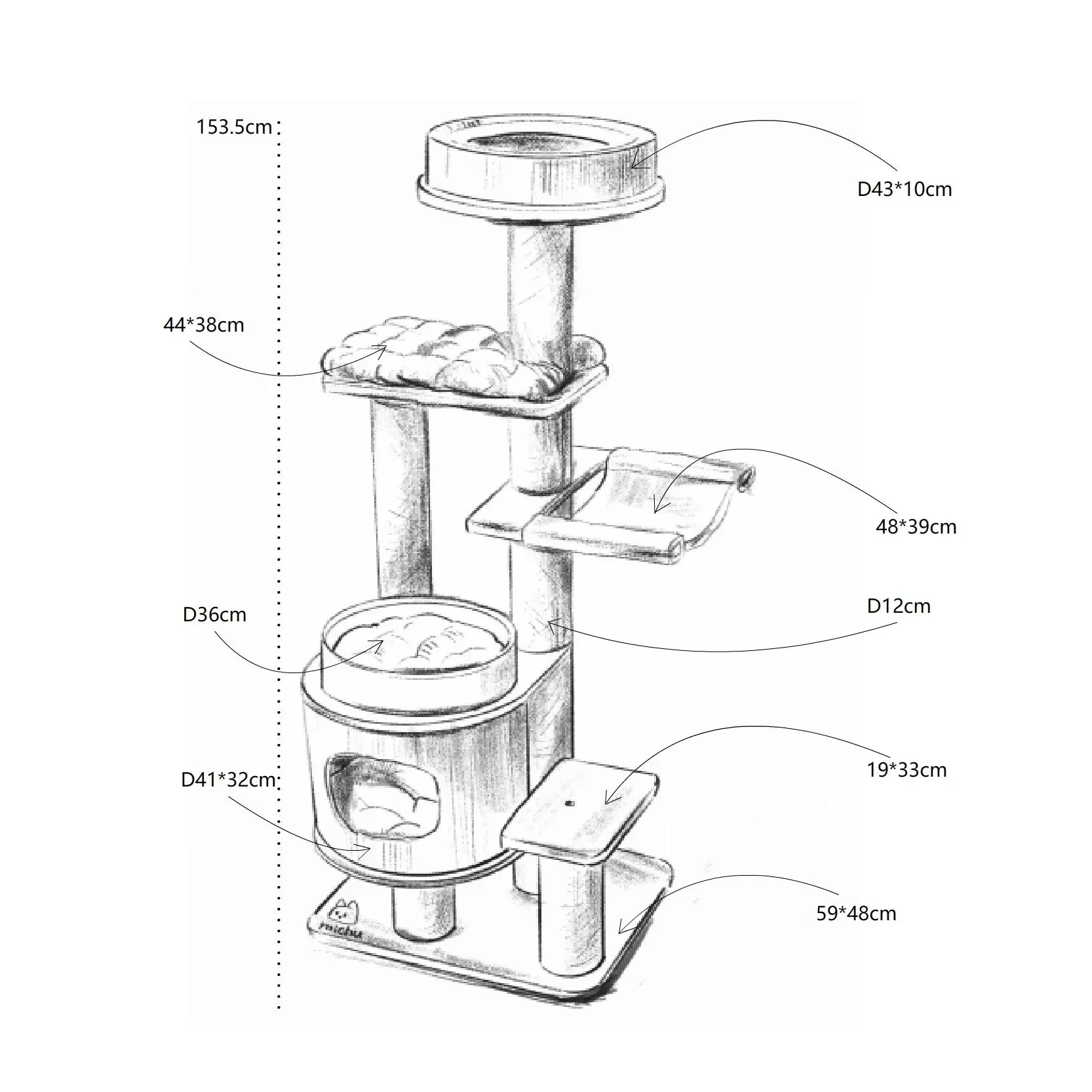 Michu Luna Multi-Layer Solid Wood Cat Nest Tree - Image 19
