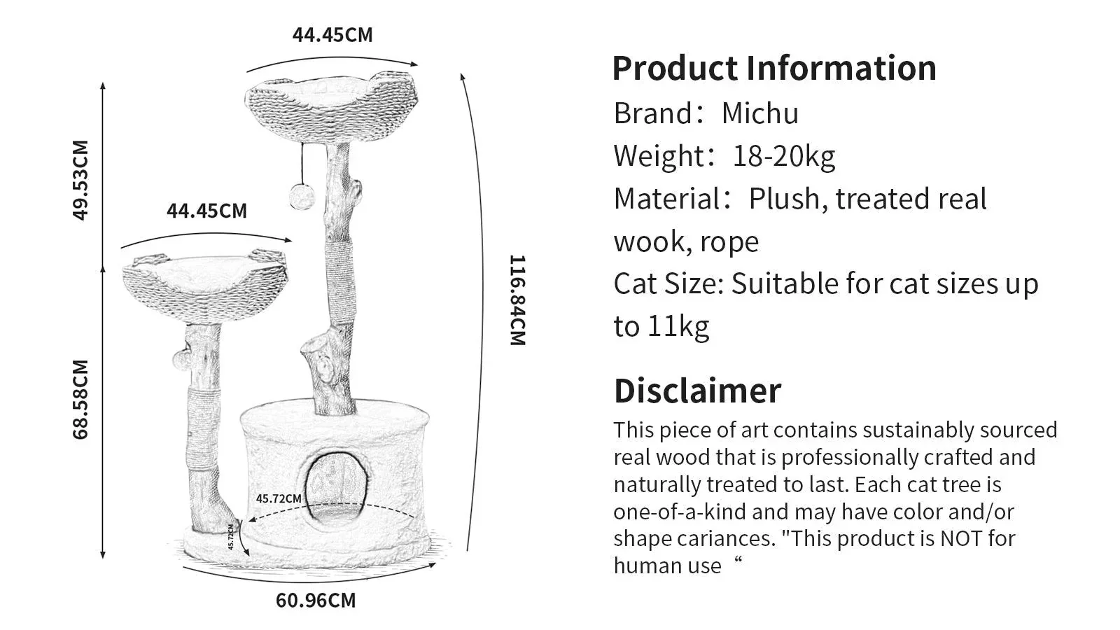 Michu Premium Real Wooden Cat Tree-Large- Spacious Australian Feline Haven - Image 10