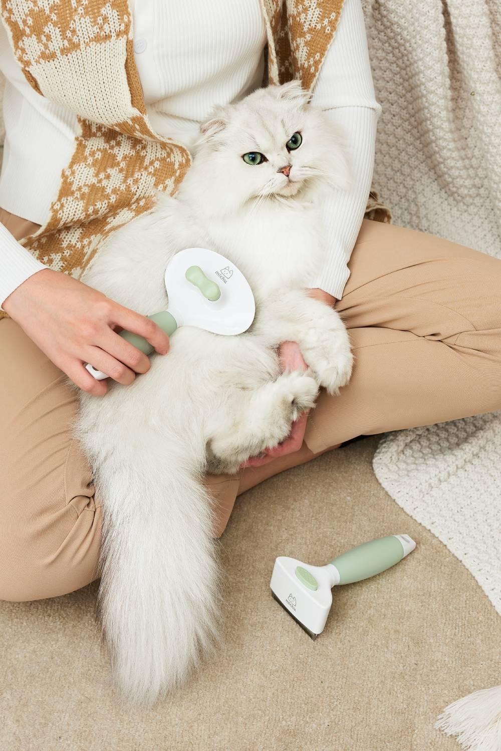 Michu Cream Round-Head Grooming Dog/Cat Brush - Perfect for Gentle Coat Care - Image 12