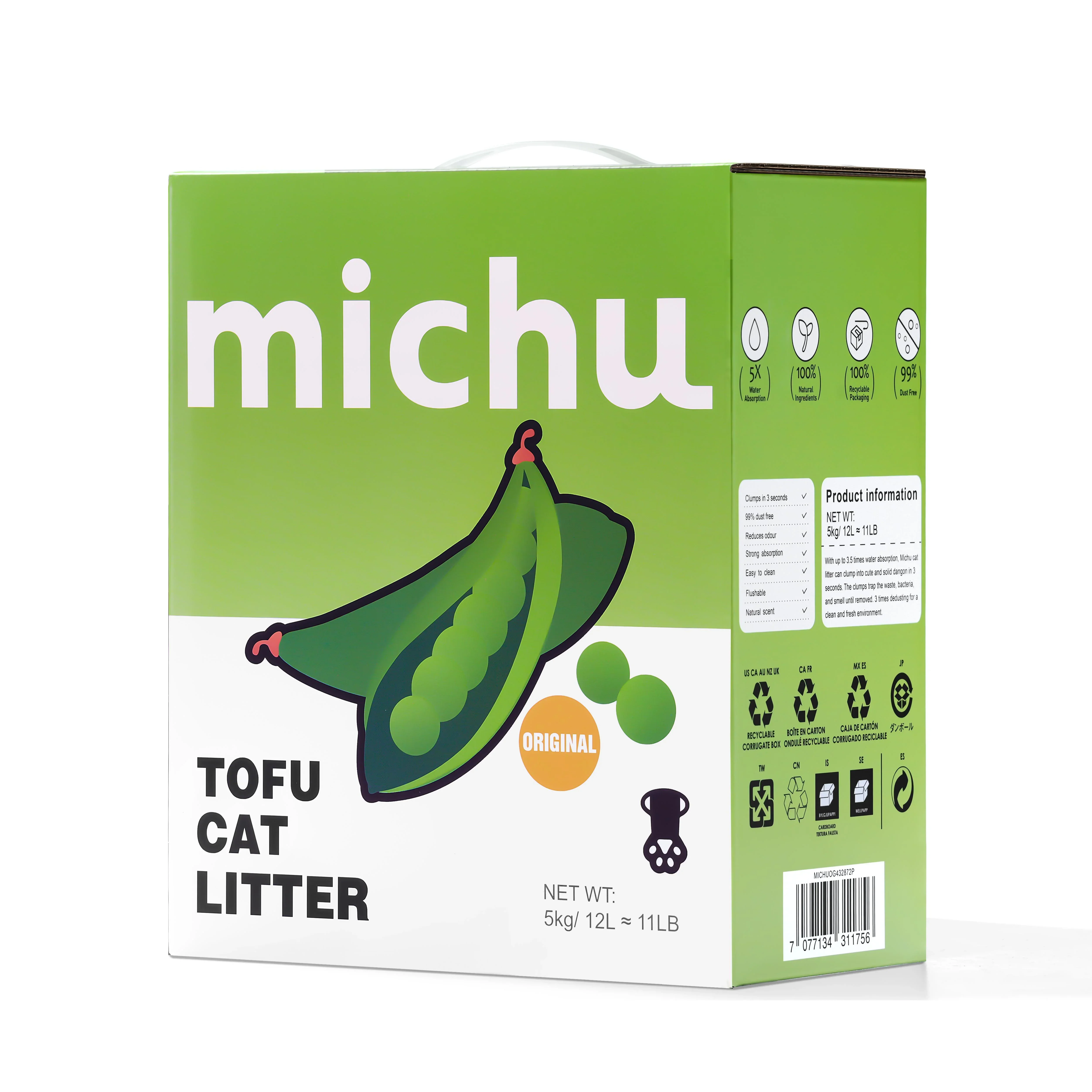 Michu Tofu Cat Litter Gen3 - Natural Clumping Tofu-Based Formula - Value Box 5 kg - Image 5
