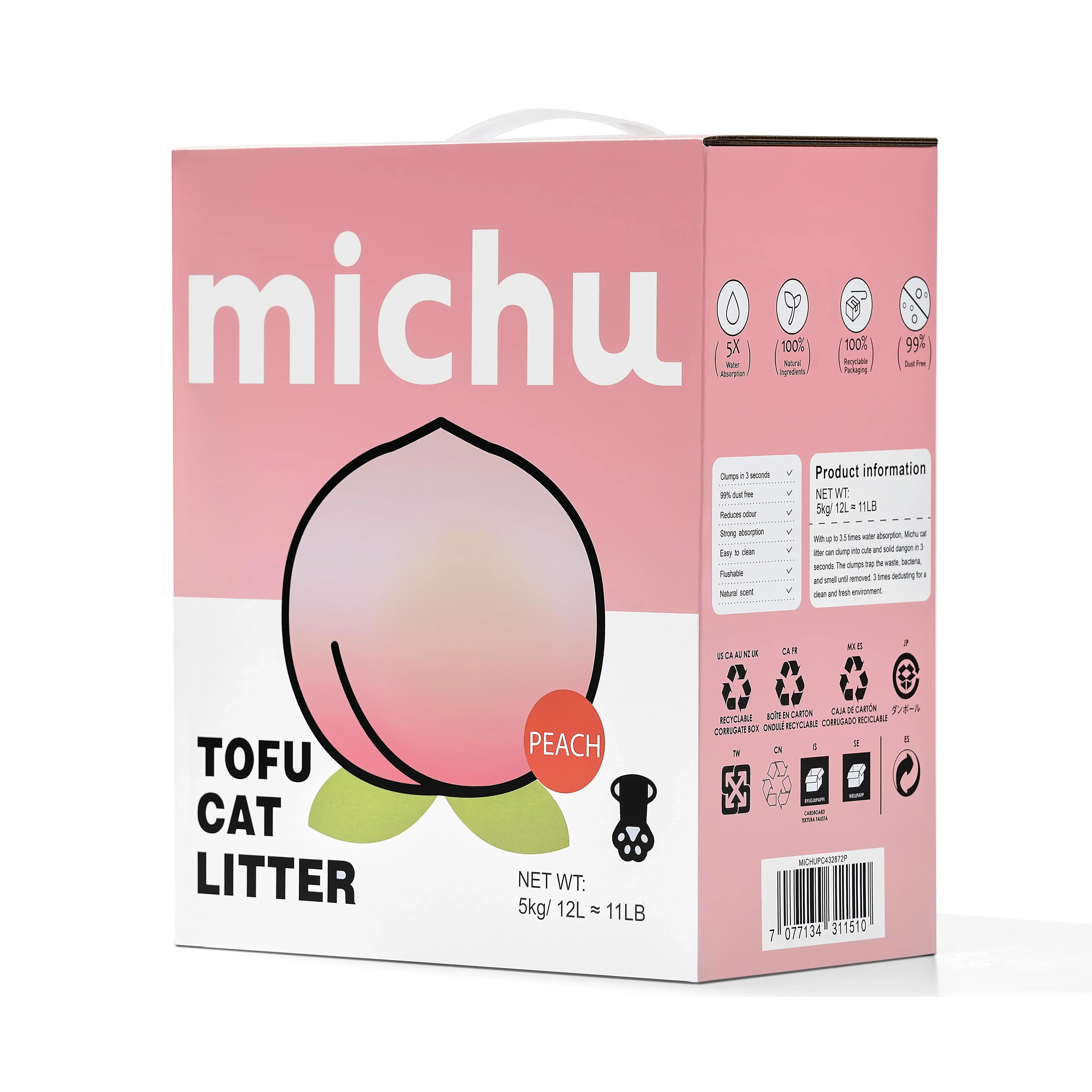Michu Tofu Cat Litter Gen3 - Natural Clumping Tofu-Based Formula - Value Box 5 kg - Image 6